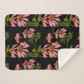 Kleurrijke roze bloemen op een zwarte achtergrond sherpa deken (Voorkant (horizontaal))