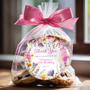 Kleurrijke Roze Bloemen Verjaardag Tea Party Dank  Ronde Sticker