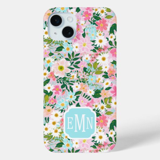 Kleurrijke Roze Bloementuin Monogram Case-Mate iPhone Case (Achterkant)