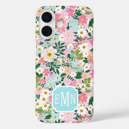 Kleurrijke Roze Bloementuin Monogram Case-Mate iPhone Case (Achterkant)
