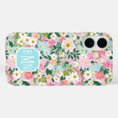 Kleurrijke Roze Bloementuin Monogram Case-Mate iPhone Case (Achterkant (horizontaal))