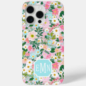 Kleurrijke Roze Bloementuin Monogram Case-Mate iPhone Case (Achterkant)