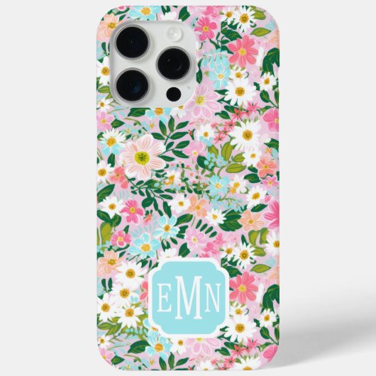Kleurrijke Roze Bloementuin Monogram Case-Mate iPhone Case (Achterkant)