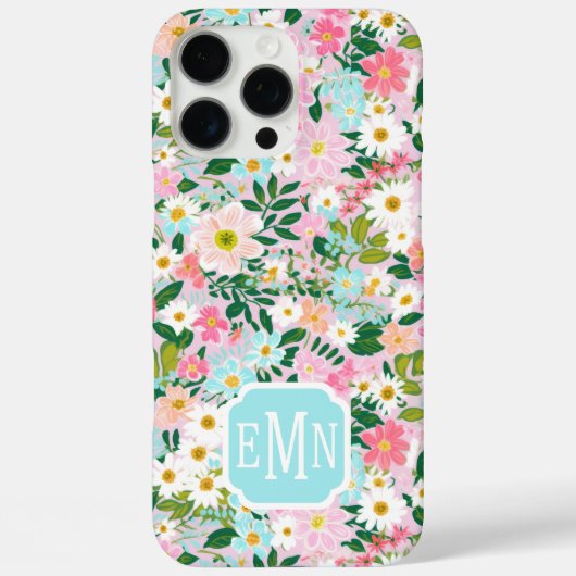 Kleurrijke Roze Bloementuin Monogram Case-Mate iPhone Case (Achterkant)