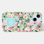Kleurrijke Roze Bloementuin Monogram Case-Mate iPhone Case (Achterkant (horizontaal))