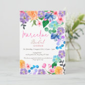 Kleurrijke roze bloemrijke waterverf bruids- kaart (Staand voorkant)