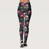 Kleurrijke roze buitenaardse schedels bloemengotie leggings (Achterkant)