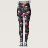 Kleurrijke roze buitenaardse schedels bloemengotie leggings (Voorkant)