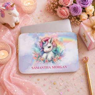 Kleurrijke Roze Eenhoorn Meisje Verjaardag Laptop  Sleeve