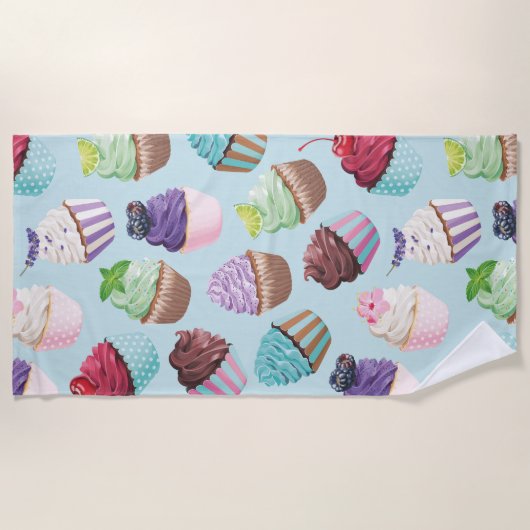 Kleurrijke roze en Blauwgroen Cupcakes Summer Pool Strandlaken (Voorkant)