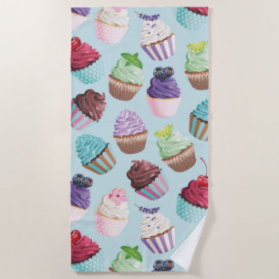 Kleurrijke roze en Blauwgroen Cupcakes Summer Pool Strandlaken