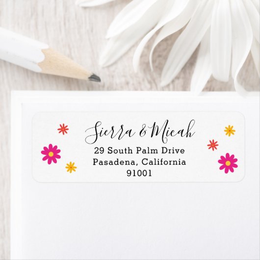 Kleurrijke Roze en Gele Bloemen Retouradres Etiket (Insitu)