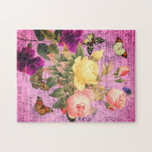 Kleurrijke  roze en gele rozen & butervliegen legpuzzel (Horizontaal)