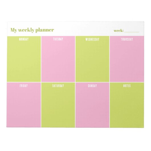 Kleurrijke Roze en Lime Aangepaste Weekplanner Notitieblok (Voorkant)