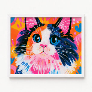 Kleurrijke Roze en Oranje Maine Coon Kat Schilderi Poster