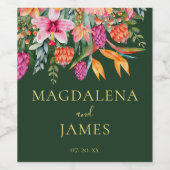 Kleurrijke roze en Oranje tropische bloemen op gro Wijn Etiket (Enkel label)