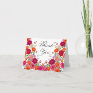Kleurrijke Roze en Oranje Tuin Bloemen Feest Bedankkaart