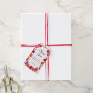 Kleurrijke Roze en Oranje Tuin Bloemen Feest Cadeaulabel