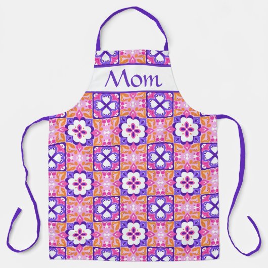 Kleurrijke roze en Paarse Spaans-stijl Tegel Patte Schort (Voorkant)