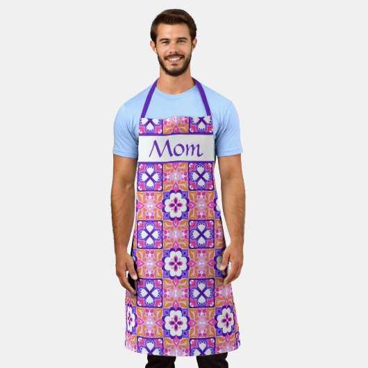 Kleurrijke roze en Paarse Spaans-stijl Tegel Patte Schort (Gedragen)