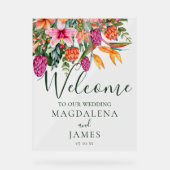 Kleurrijke Roze en Sinaasappel Tropische Bloemen W Acryl Bord (Voorkant)