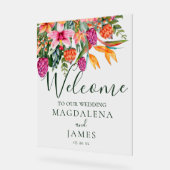 Kleurrijke Roze en Sinaasappel Tropische Bloemen W Acryl Bord (Hoek)