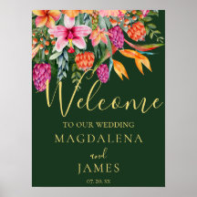 Kleurrijke Roze en Sinaasappel Tropische Bloemen W