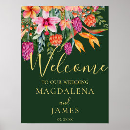 Kleurrijke Roze en Sinaasappel Tropische Bloemen W Poster