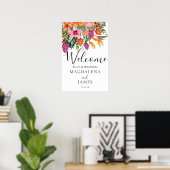 Kleurrijke Roze en Sinaasappel Tropische Bloemen W Poster (Thuiskantoor)