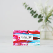 Kleurrijke roze en wattenverfstripe visitekaartje (Staand voorkant)