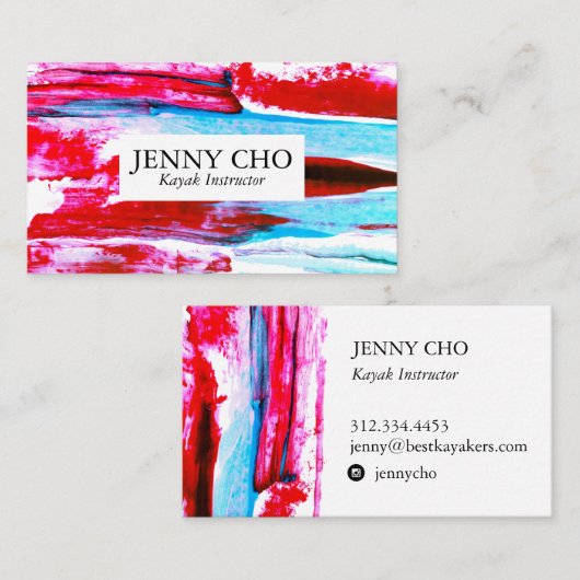 Kleurrijke roze en wattenverfstripe visitekaartje (Voorkant / Achterkant)