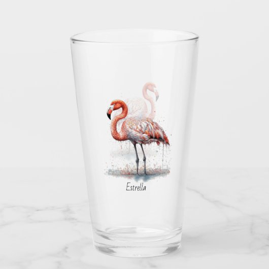 Kleurrijke Roze Flamingo, aanpasbaar Glas (Voorkant)