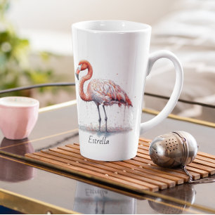 Kleurrijke Roze Flamingo, aanpasbaar Latte Mok