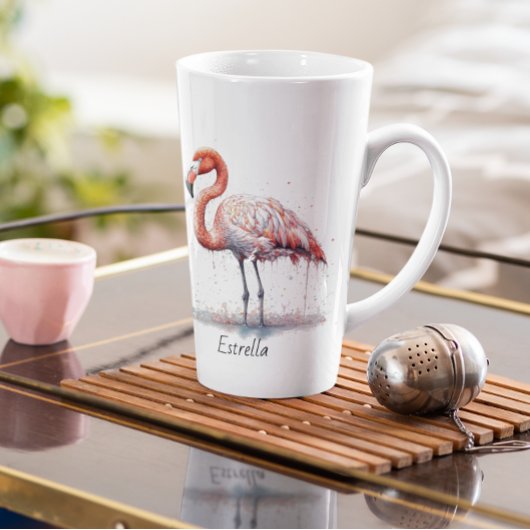 Kleurrijke Roze Flamingo, aanpasbaar Latte Mok