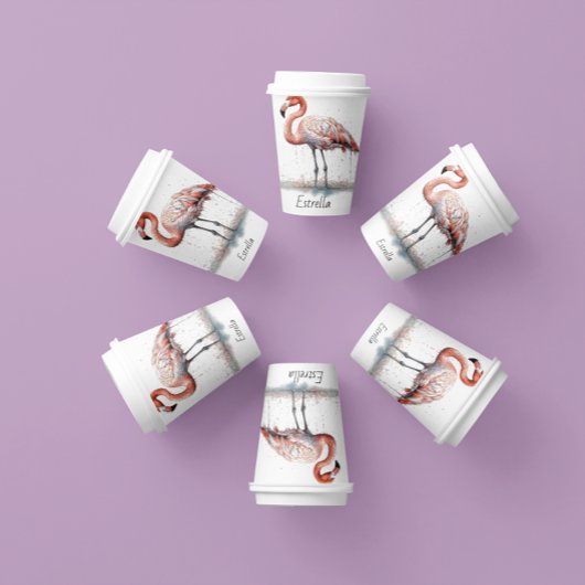 Kleurrijke Roze Flamingo, aanpasbaar Papieren Bekers