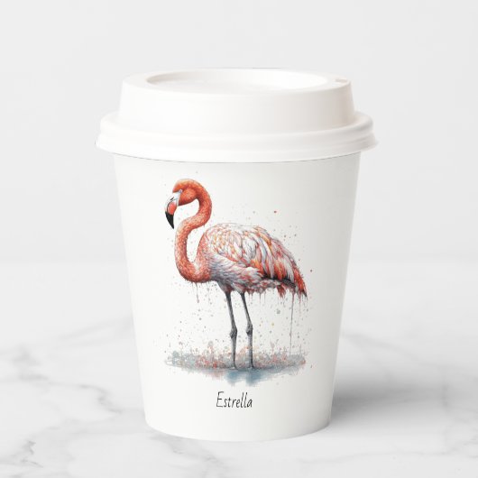Kleurrijke Roze Flamingo, aanpasbaar Papieren Bekers (Voorkant)