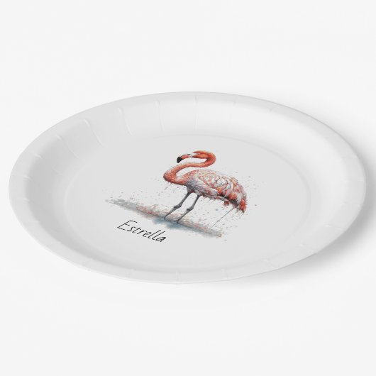 Kleurrijke Roze Flamingo, aanpasbaar Papieren Bordje (Gekanteld)