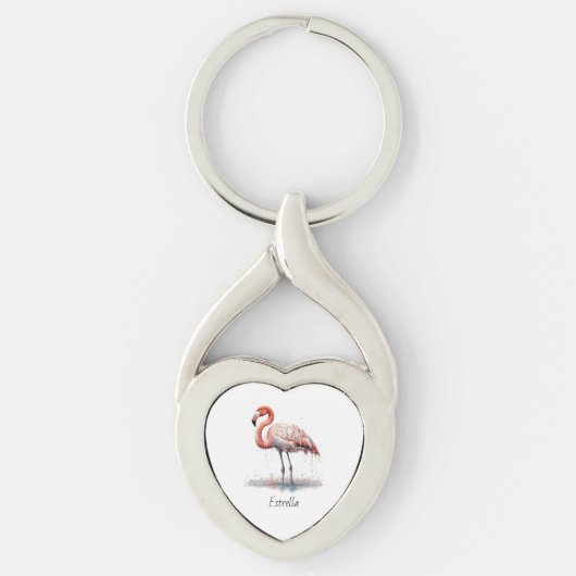 Kleurrijke Roze Flamingo, aanpasbaar Sleutelhanger (Voorkant)