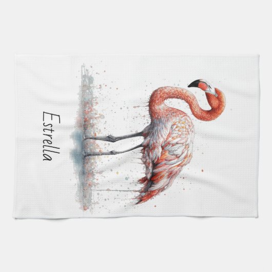 Kleurrijke Roze Flamingo, aanpasbaar Theedoek (Horizontaal)