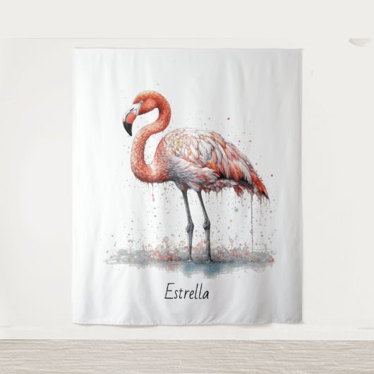 Kleurrijke Roze Flamingo, aanpasbaar Wandkleed (Voorkant)
