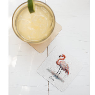 Kleurrijke roze flamingo in pointillisme stijl glazen onderzetter