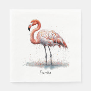 Kleurrijke roze flamingo in pointillisme stijl servet