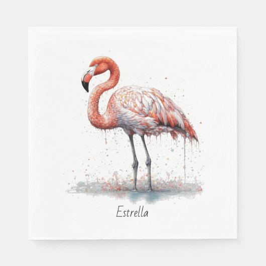 Kleurrijke roze flamingo in pointillisme stijl servet (Voorkant)