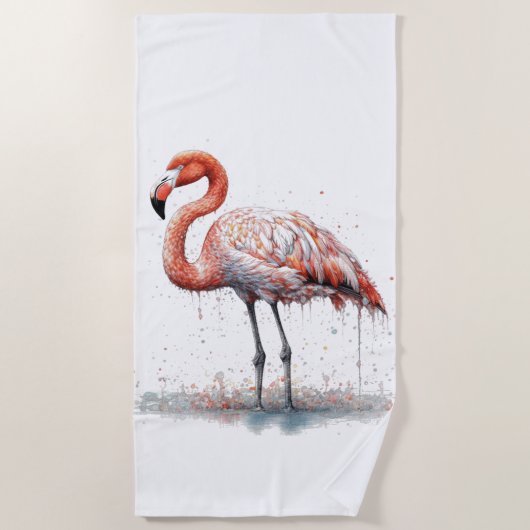Kleurrijke roze flamingo in pointillisme stijl strandlaken (Voorkant)