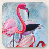 Kleurrijke roze flamingo waterverf kunst bier onderzetter (Voorkant)