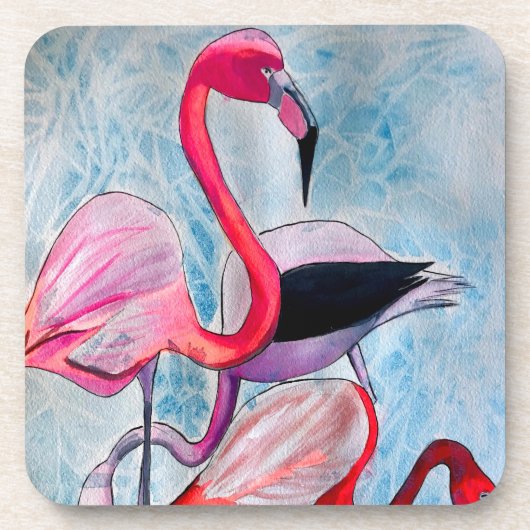 Kleurrijke roze flamingo waterverf kunst bier onderzetter (Voorkant)