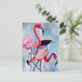 Kleurrijke roze flamingo waterverf kunst briefkaart (Staand voorkant)