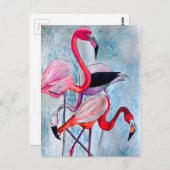 Kleurrijke roze flamingo waterverf kunst briefkaart (Voorkant / Achterkant)