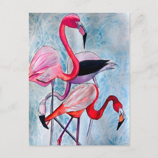 Kleurrijke roze flamingo waterverf kunst briefkaart (Voorkant)