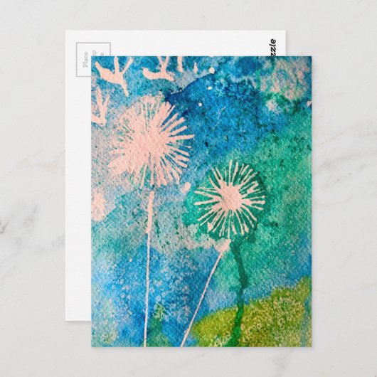 Kleurrijke roze flamingo waterverf kunst briefkaart (Voorkant / Achterkant)